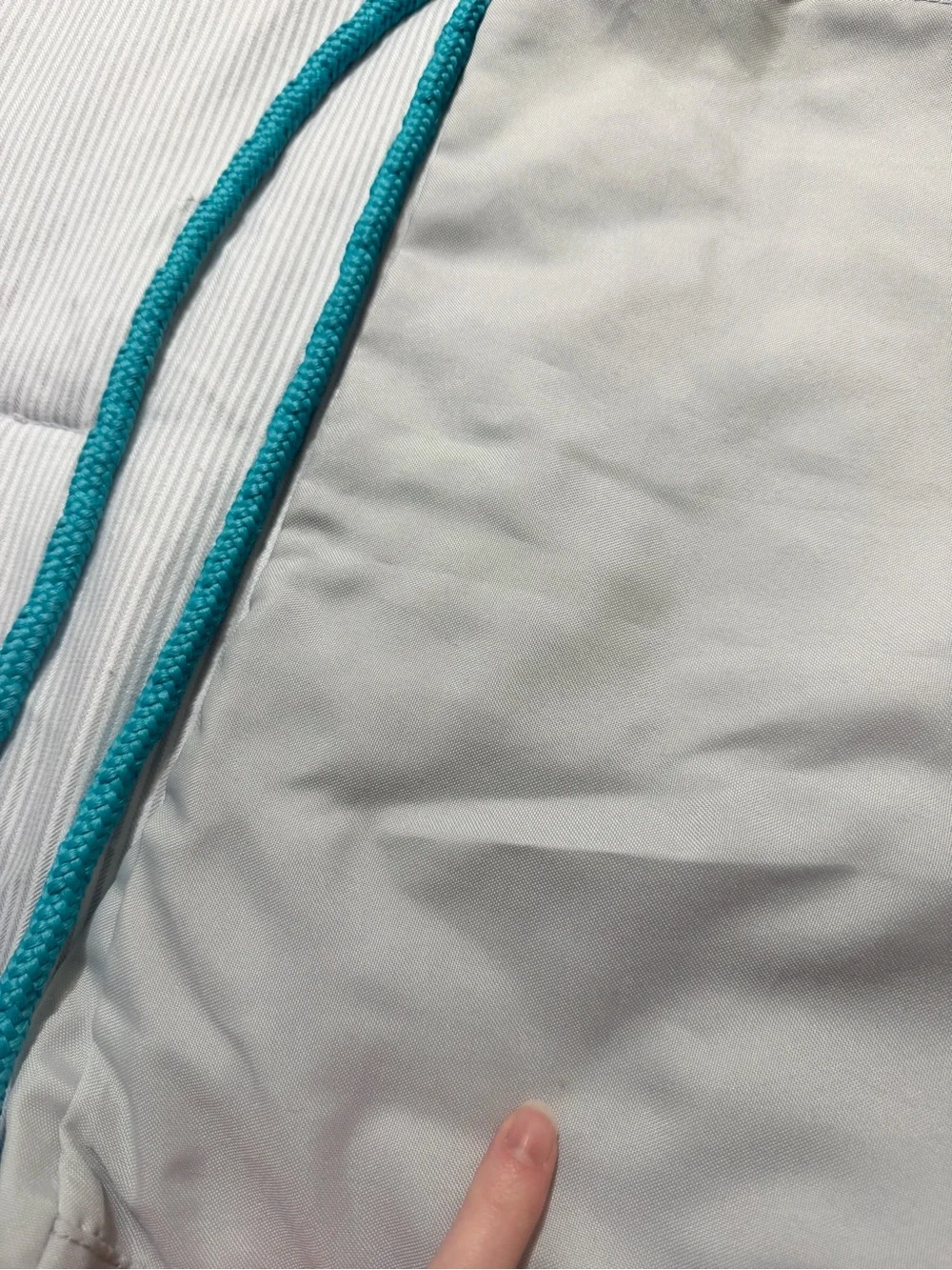Y2K Vintage Metallic Silver Heart Drawstring Backpack with Teal Accents